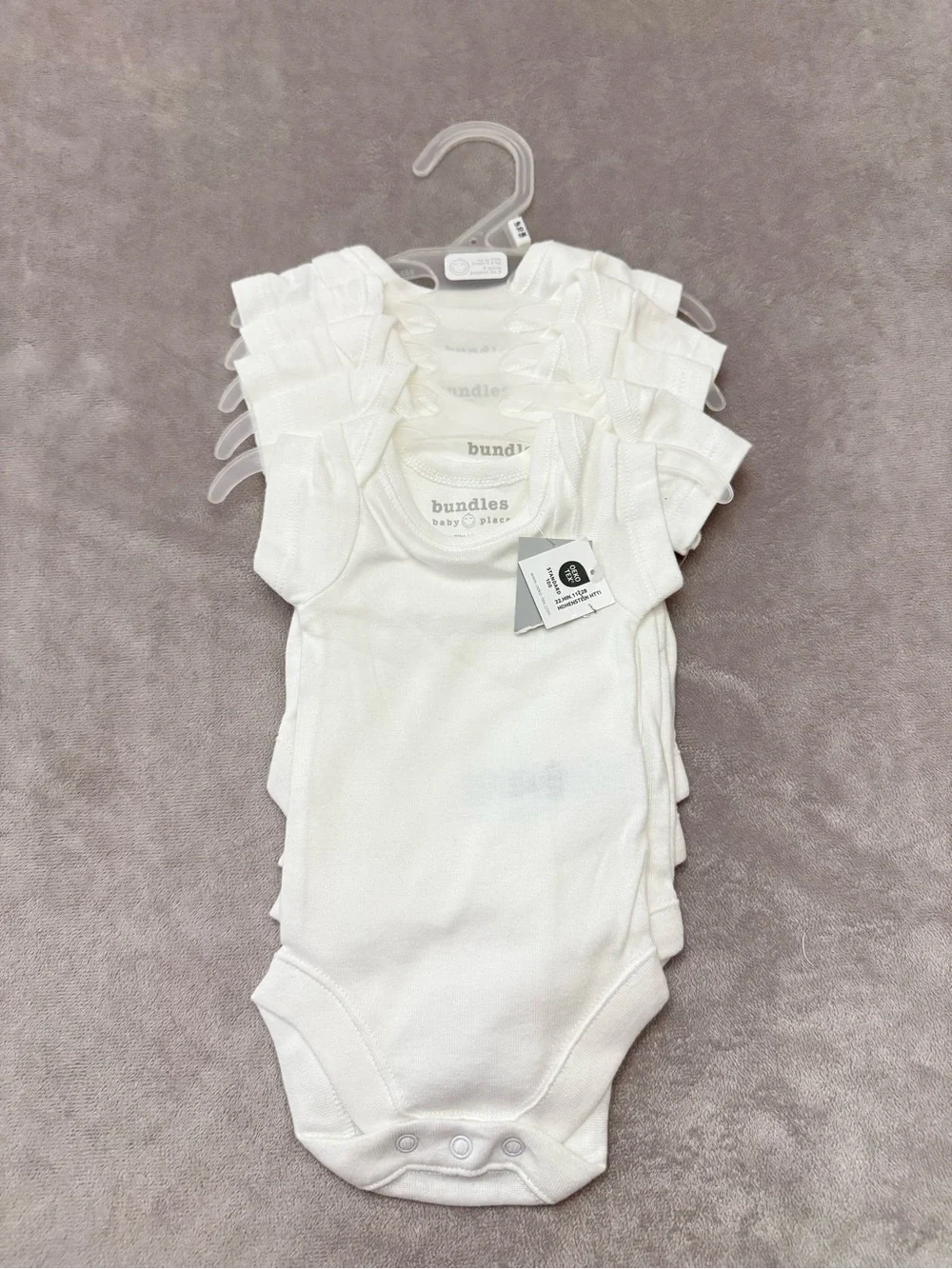 Bundles Baby Place 5 Pack White Newborn Bodysuits 100% Cotton NWT